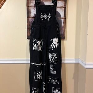 Y2K Vintage Romwe Overalls Skater Grunge Gothic Wide Leg Baggy Woman Small US 4